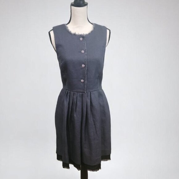 Fringe Linen Silk Lined Rainbow Crystal Button Dress - Picture 3 of 13